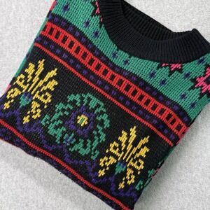 Vintage Jamie Scott Sweater Knit 80s Colorful Geometric‎ Pattern Korea M